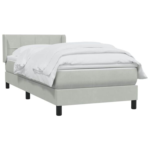 vidaXL Boxspringbett mit Matratze Hellgrau 90x210 cm Samt