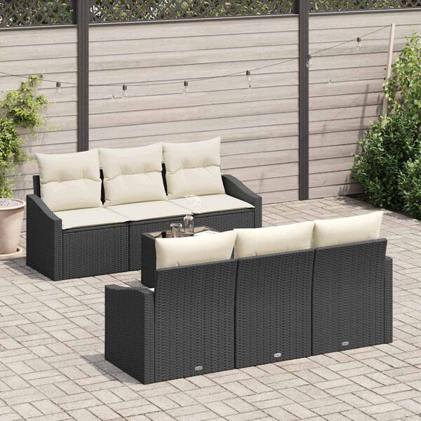 vidaXL Sofa Set mit Kissen 7 pcs Schwarz und Creme Poly-Rattan