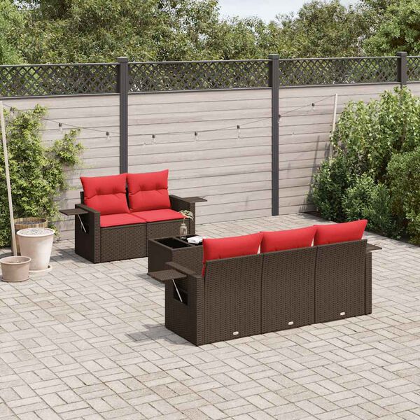 vidaXL 6-teiliges Gartensofa-Set mit Kissen, braun, Polyrattan