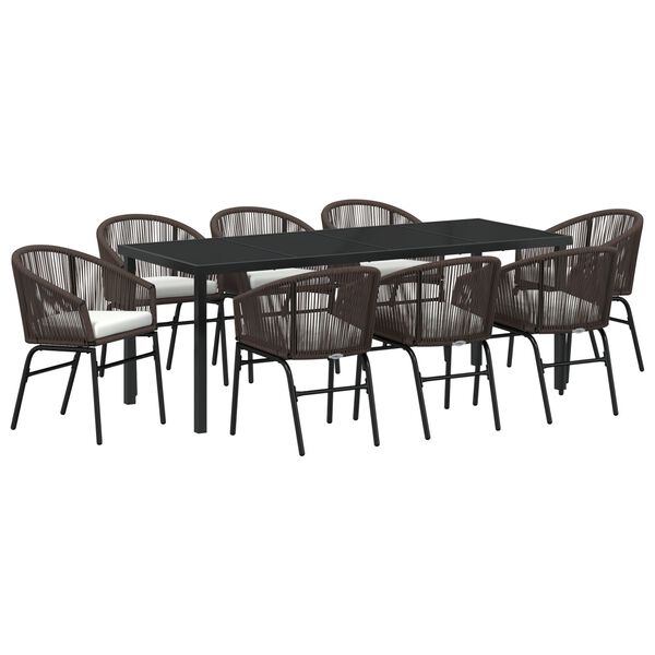 vidaXL Garten Essgruppe 9 pcs Braun Pulverbeschichteter Stahl