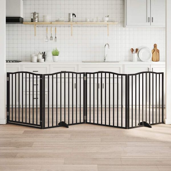 vidaXL 4-tlg. Hundetor mit T&uuml;r Faltbar Schwarz 320 cm Pappelholz