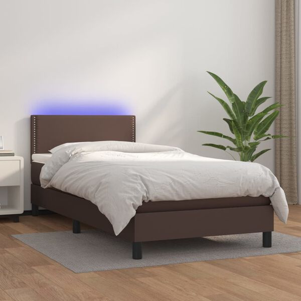 vidaXL Boxspringbett mit Matratze & LED Braun 80x200 cm Kunstleder