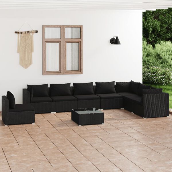vidaXL 9-tlg. Garten-Lounge-Set mit Kissen Poly Rattan Schwarz