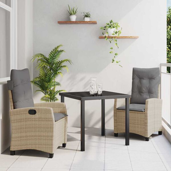 vidaXL Garten Essgruppe mit Kissen 3 pcs Beige Poly-Rattan