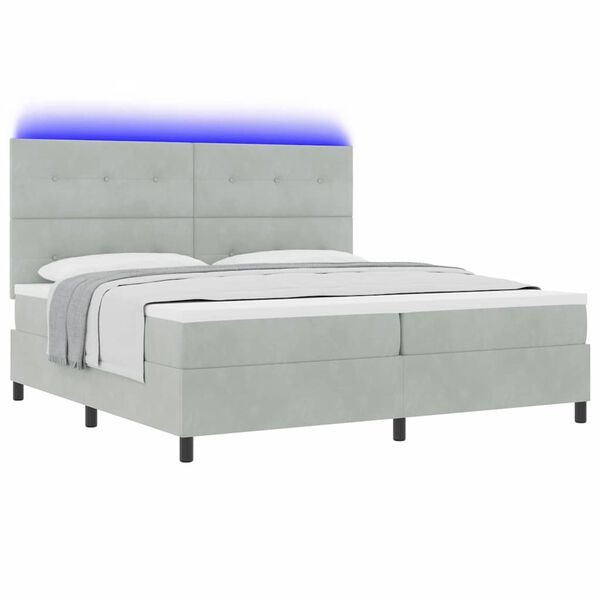 vidaXL LED Boxspringbett mit Matratze Hellgrau 200 x 200 cm Stoff