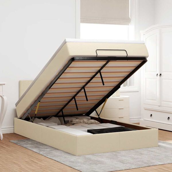 vidaXL Ottoman-Bett mit Matratze Creme 120x200 cm Stoff