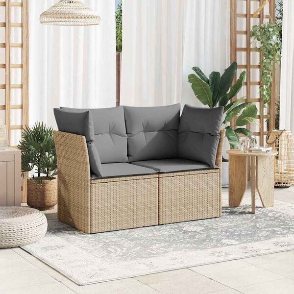 vidaXL Gartensofa mit Kissen 2-Sitzer Beige Poly Rattan