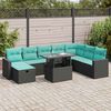 vidaXL 9-tlg. Garten-Sofagarnitur mit Kissen Grau Poly Rattan Akazie