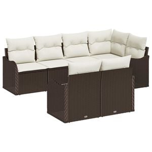 vidaXL Garten-Sofa-Set mit Kissen mit Speicher 7 pcs Braun Poly Rattan