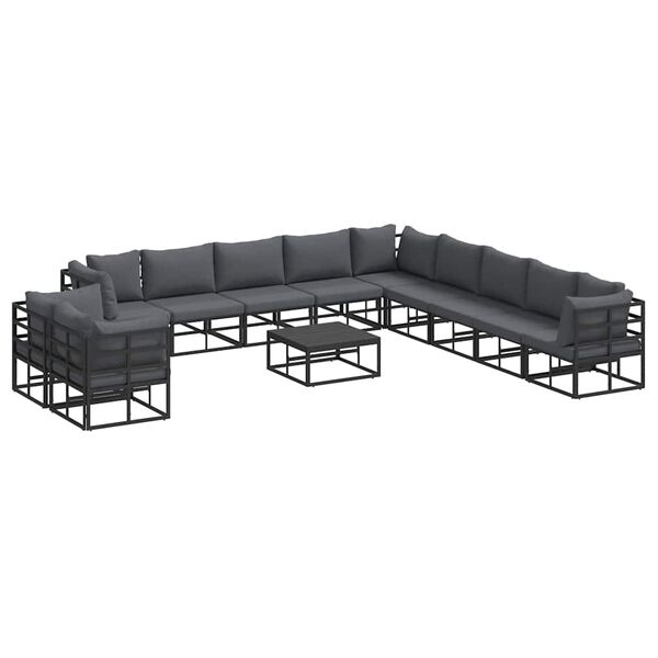 vidaXL Garten-Sofa-Set mit Kissen Schwarz Aluminium