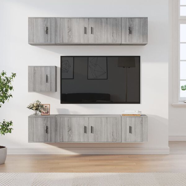 vidaXL 7-tlg. TV-Schrank-Set Grau Sonoma Holzwerkstoff