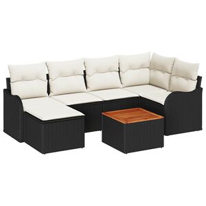 vidaXL Gartensofa-set 7 stk. Schwarz und Creme Poly-Rattan