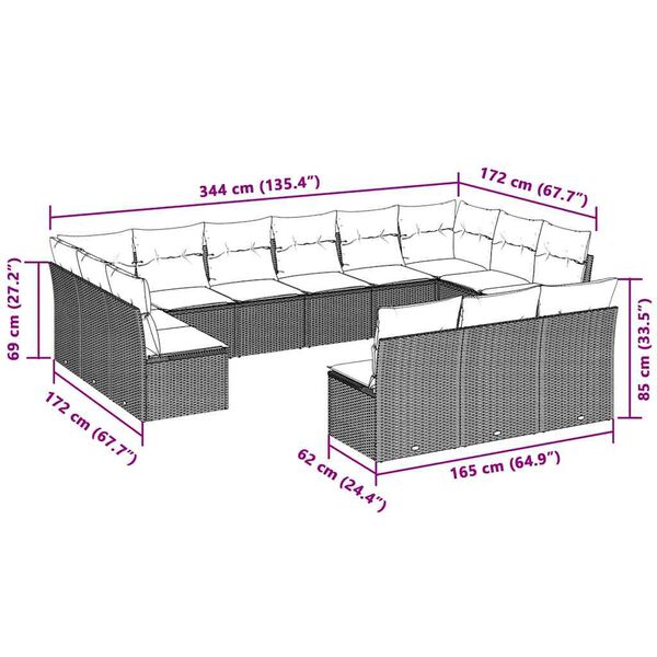 vidaXL 13-tlg. Garten-Sofagarnitur mit Kissen Hellgrau Poly Rattan
