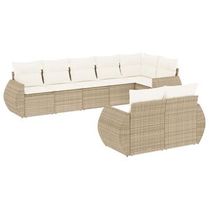 vidaXL 8-tlg. Garten-Sofagarnitur mit Kissen Beige Poly Rattan