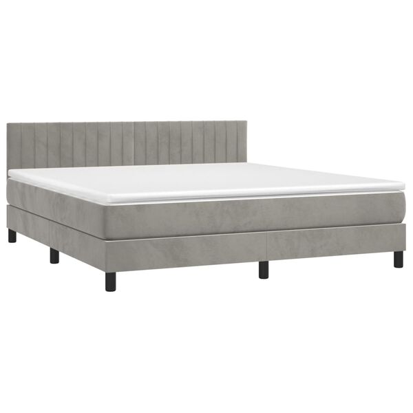 vidaXL Boxspringbett mit Matratze & LED Hellgrau 160x200 cm Samt
