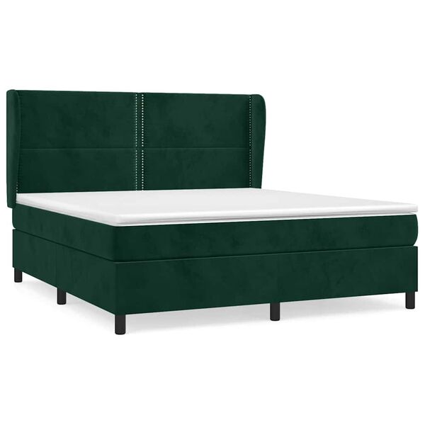 vidaXL Boxspringbett mit Matratze Dunkelgr&uuml;n 180x200 cm Samt