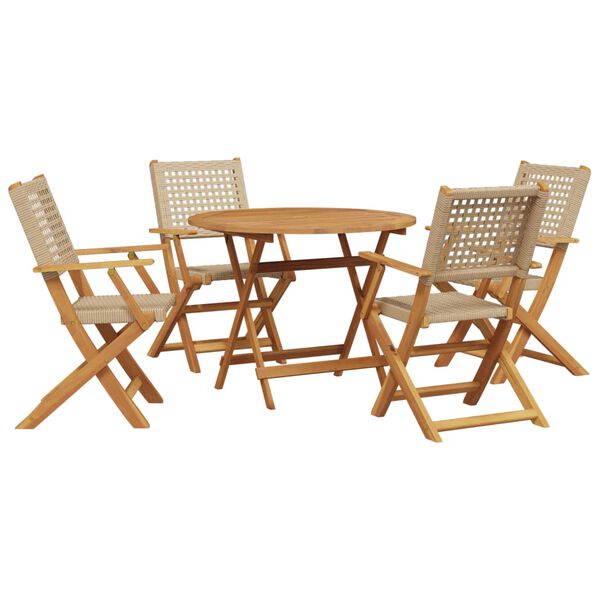 vidaXL 5-tlg. Garten-Essgruppe Beige Poly Rattan und Massivholz