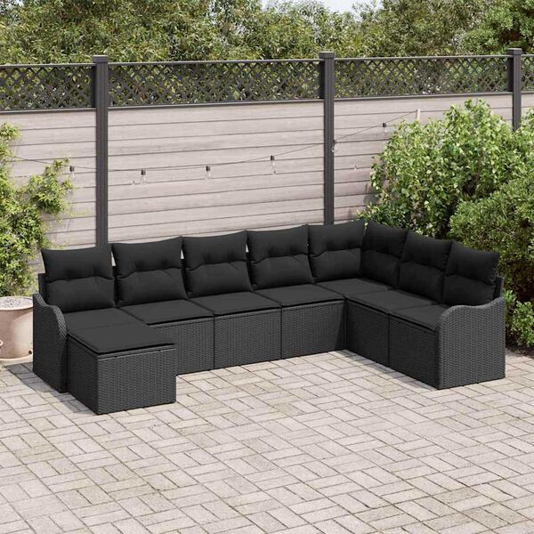 vidaXL Garten-Sofa-Set mit Kissen 8 pcs Schwarz Poly Rattan