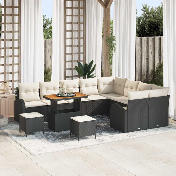 vidaXL Gartensofa-set mit Kissen 12 pcs Schwarz Poly-Rattan