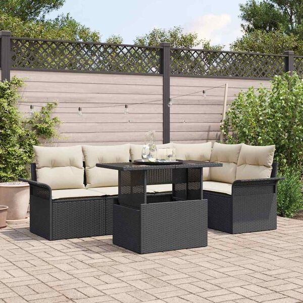 vidaXL Gartensofa-set mit Kissen 6 pcs Schwarz Poly-Rattan