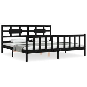 vidaXL Massivholzbett mit Kopfteil Schwarz 200x200 cm
