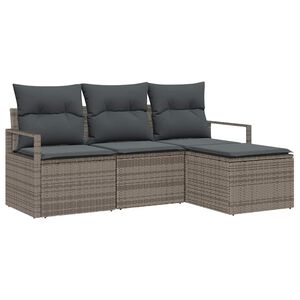 vidaXL Sofa Set mit Kissen 4 pcs Grau Poly Rattan