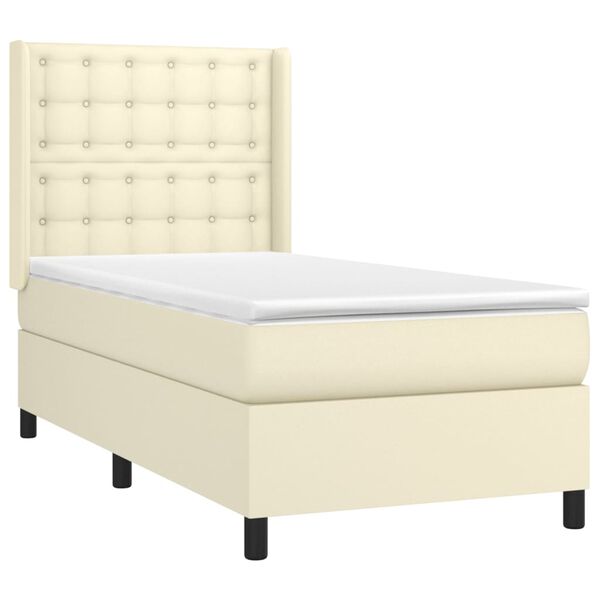 vidaXL Boxspringbett mit Matratze & LED Creme 80x200 cm Kunstleder