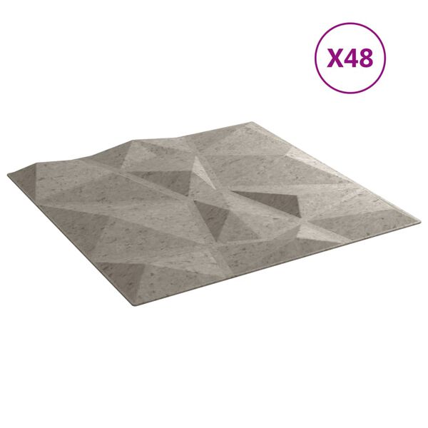 vidaXL Wandpaneele 48 Stk. Betongrau 50x50 cm XPS 12 m&sup2; Diamant