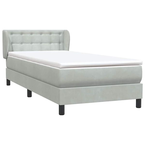 vidaXL Boxspringbett mit Matratze Hellgrau 90x210 cm Samt