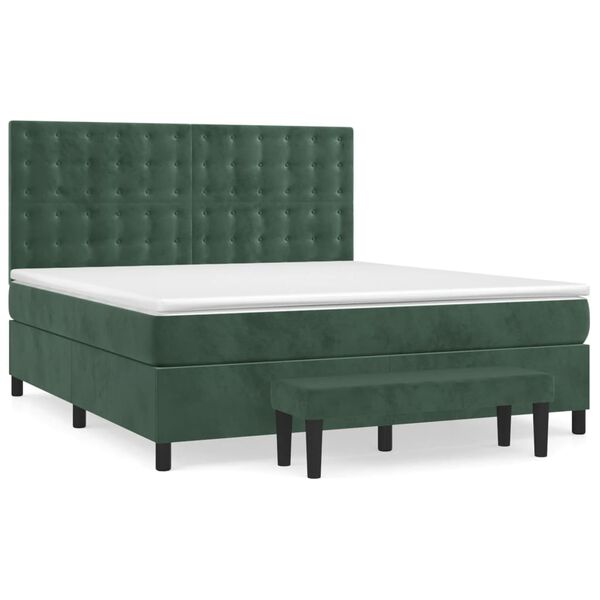 vidaXL Boxspringbett mit Matratze Dunkelgr&uuml;n 180x200 cm Samt