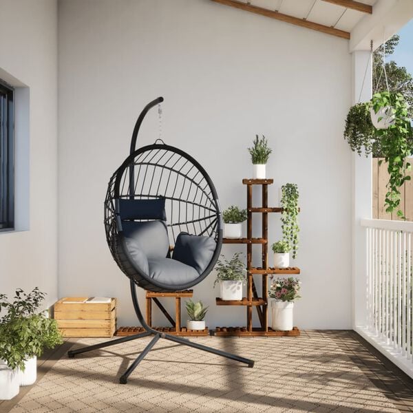 vidaXL H&auml;ngesessel Ei-Design mit St&auml;nder Hellgrau Rattan und Stahl