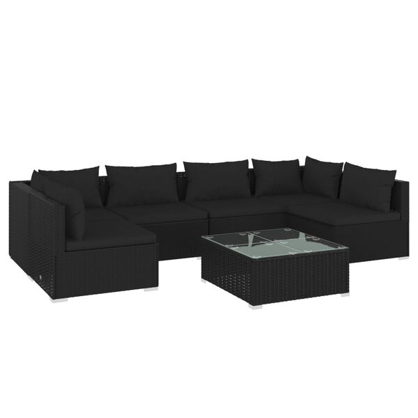 vidaXL 7-tlg. Garten-Lounge-Set mit Kissen Poly Rattan Schwarz