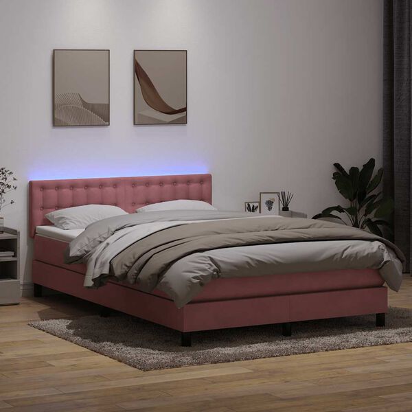 vidaXL Boxspringbett mit Matratze & LED Rosa 160x210 cm Samt