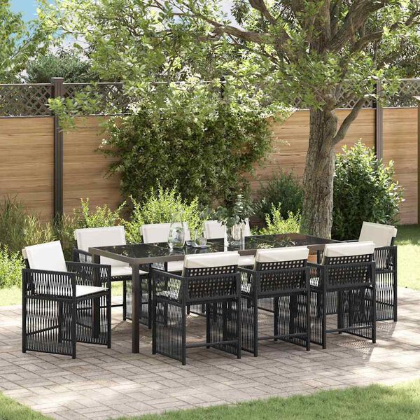 vidaXL Garten Essgruppe 9 pcs Schwarz Poly-Rattan