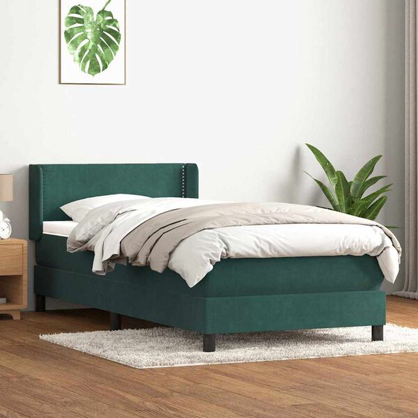 vidaXL Boxspringbett mit Matratze Dunkelgr&uuml;n 90x220 cm Samt