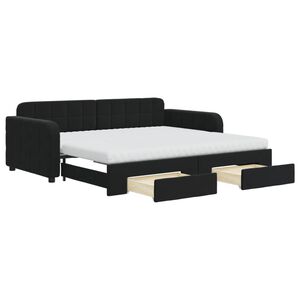 vidaXL Tagesbett Ausziehbar mit Schubladen Schwarz 90x190 cm Samt