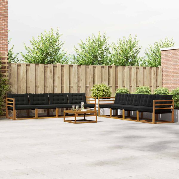 vidaXL Outdoor-Sofagarnitur mit Kissen 9 pcs Nat&uuml;rlich und Schwarz