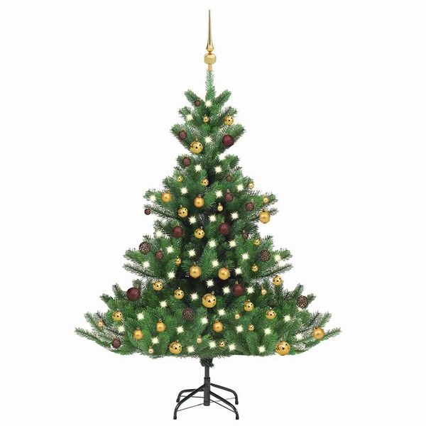 vidaXL K&uuml;nstlicher Weihnachtsbaum Nordmann LED & Kugeln Gr&uuml;n 120 cm