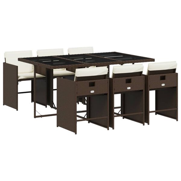 vidaXL 7-tlg. Garten-Essgruppe mit Kissen Braun Poly Rattan