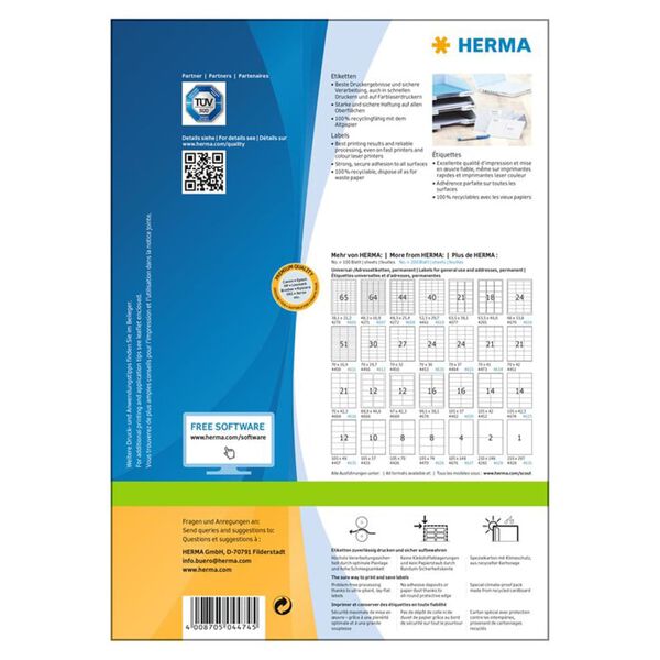 HERMA Etiketten PREMIUM Permanent Haftend A4 48,5x25,4 mm 100 Blätter