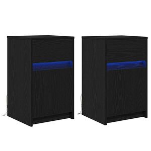 vidaXL LED Nachttisch 2 pcs Schwarz Eichen-Optik 38 x 34 x 61 cm