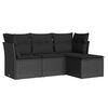 vidaXL 4-tlg. Garten-Sofagarnitur mit Kissen Schwarz Poly Rattan