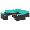 vidaXL 14-tlg. Garten-Sofagarnitur mit Kissen Schwarz Poly Rattan