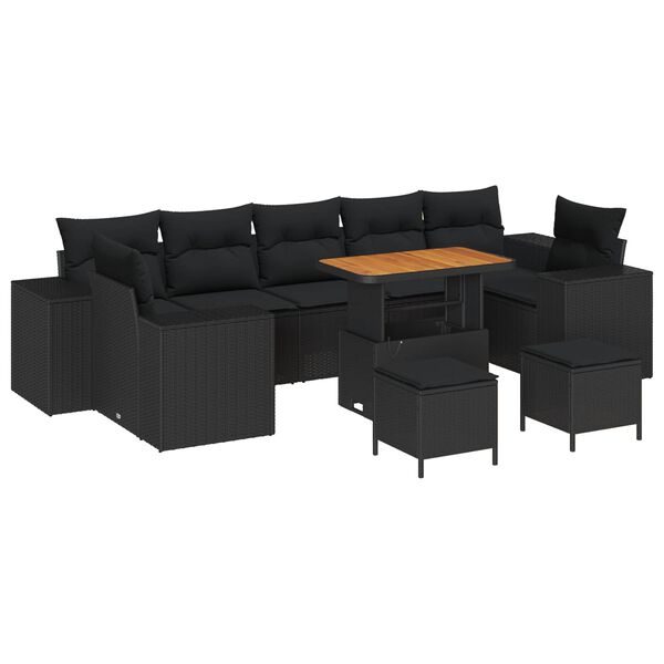 vidaXL Garten-Sofa-Set mit Kissen mit Speicher 10 pcs Schwarz