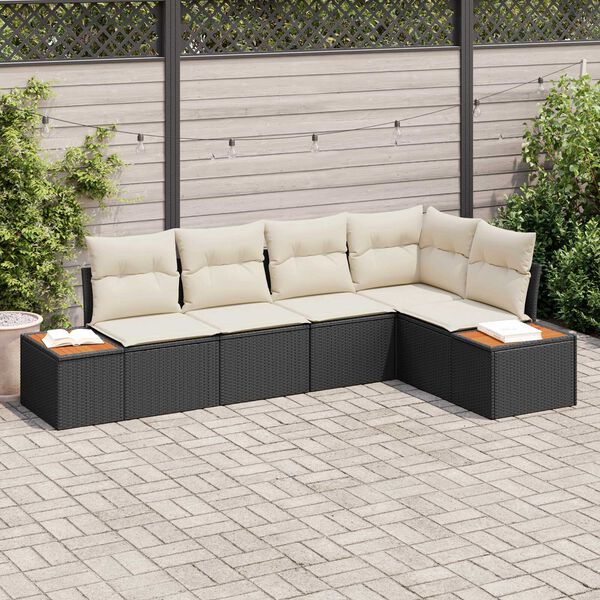 vidaXL Gartensofa-set mit Kissen 5 pcs Schwarz Poly Rattan