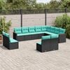 vidaXL 12-teiliges Gartensofa-Set mit Kissen, schwarzes Polyrattan