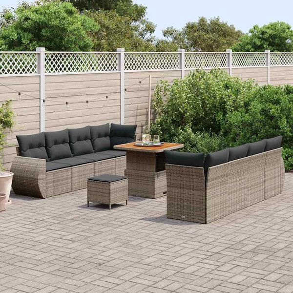 vidaXL Garten-Sofa-Set mit Speicher 11 pcs Grau Poly Rattan