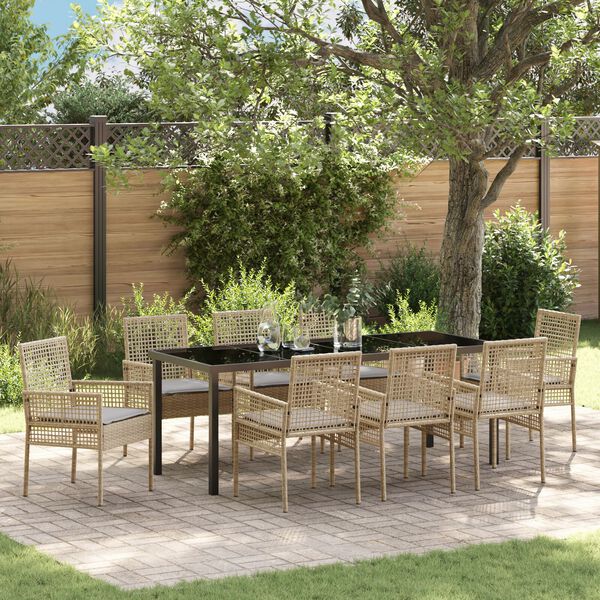 vidaXL Garten Essgruppe mit Kissen 9 pcs Beige Poly-Rattan