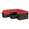 vidaXL 9-tlg. Garten-Sofagarnitur mit Kissen Braun Poly Rattan Akazie