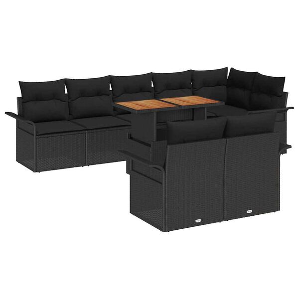 vidaXL Gartensofa-set mit Kissen 9 pcs Schwarz Poly-Rattan